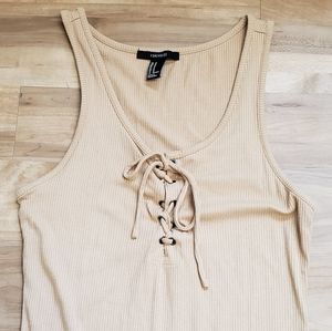 FOREVER 21 Brown/Tan Ribbed Tie Up Bodycon Dress